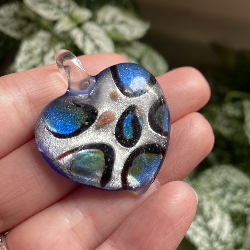 Lampwork blown glass heart pendant necklace NWOT artisan art